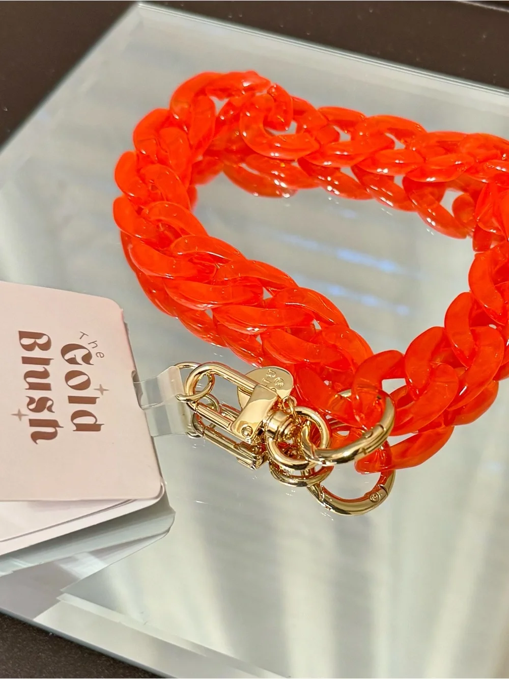 New Gold Blush Red Phone Wrist Strap with Gold Hardware